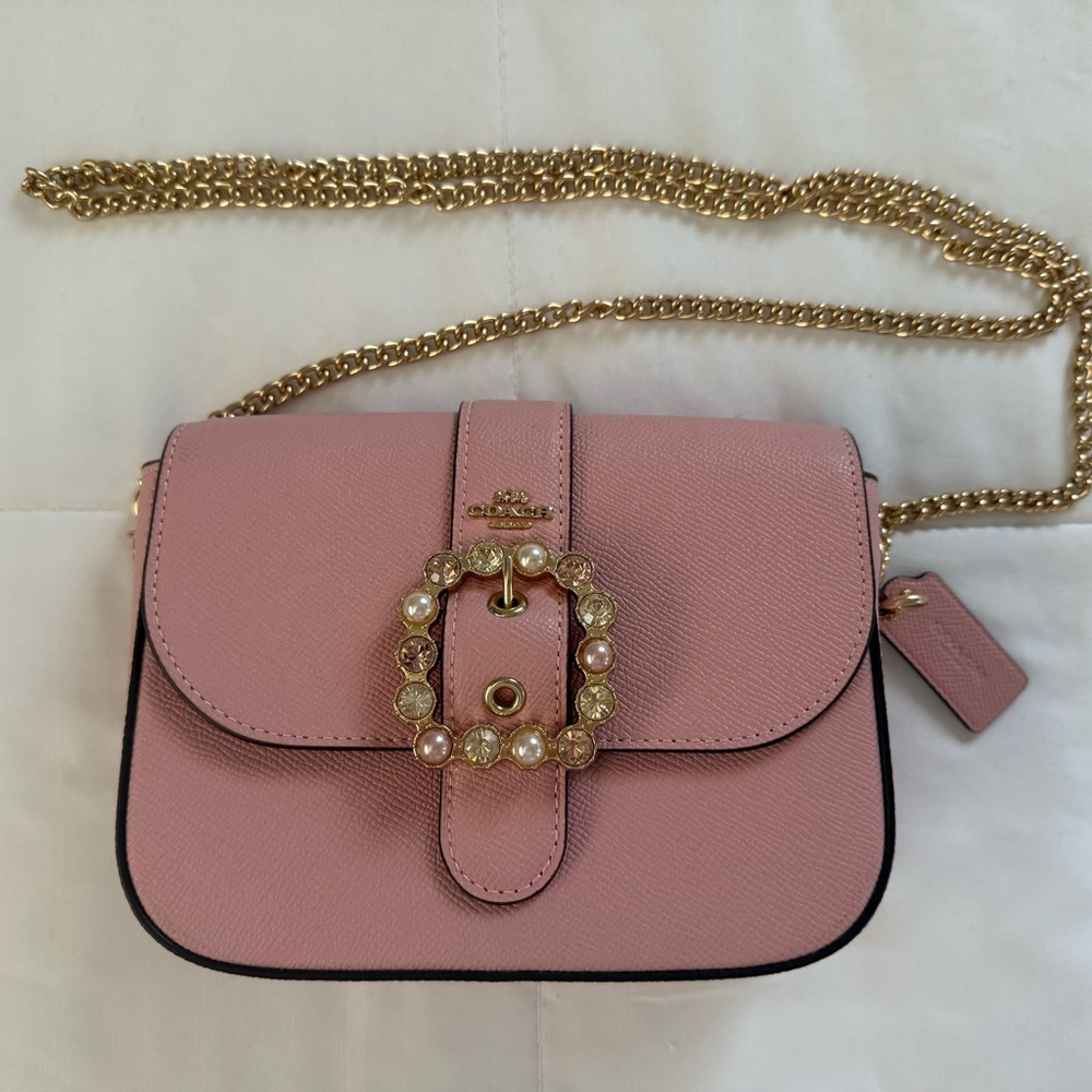 Coach Pink and Gold Crossbody Bag with Chain